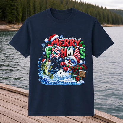 Merry Fishmas Christmas Fishing Graphic T-Shirt