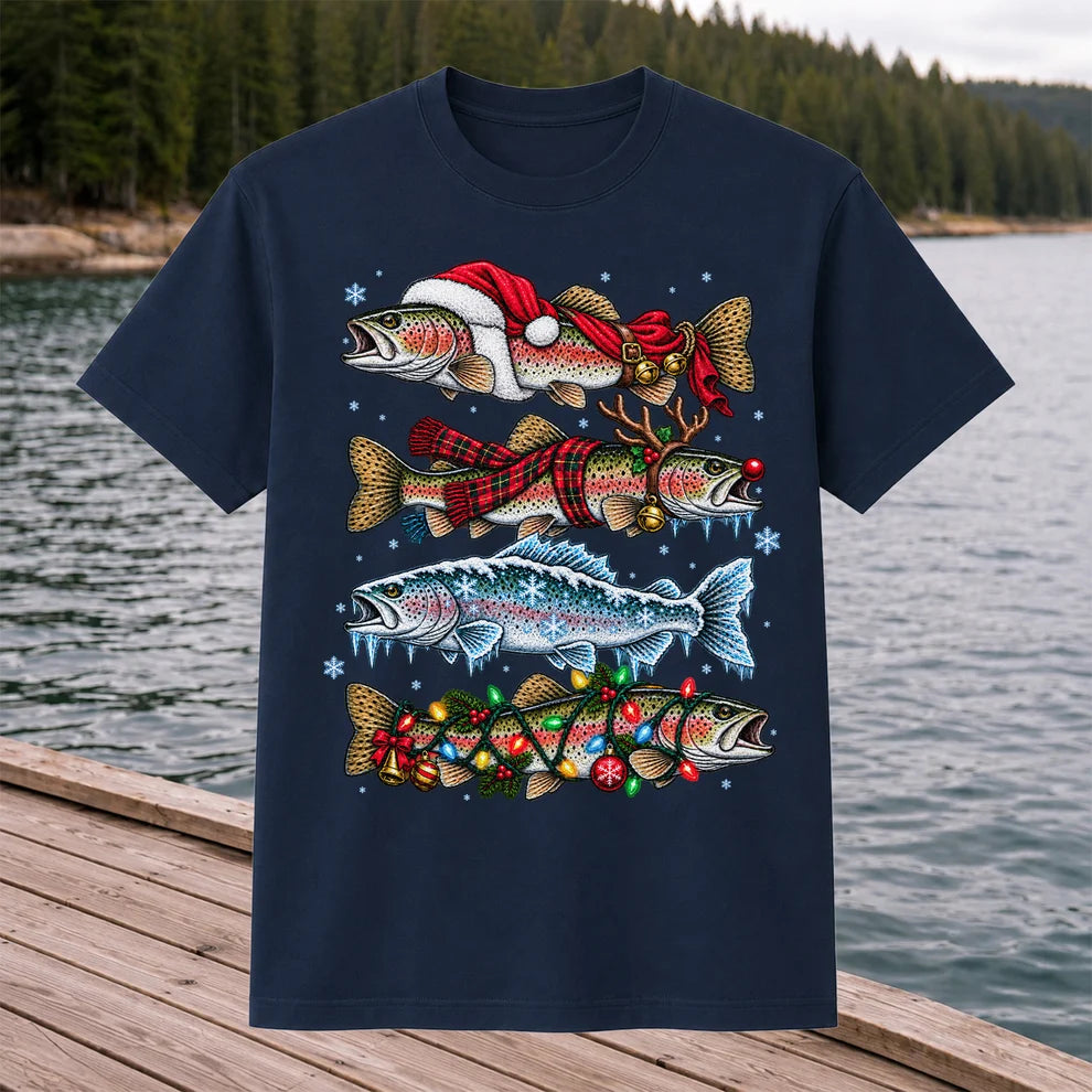 Christmas Rainbow Trout Holiday Fishing Graphic T-Shirt