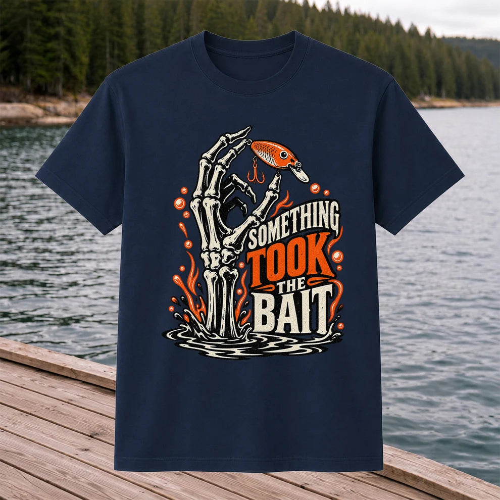Skeleton Took the Bait Fishing Lure Gothic Graphic T-Shirt