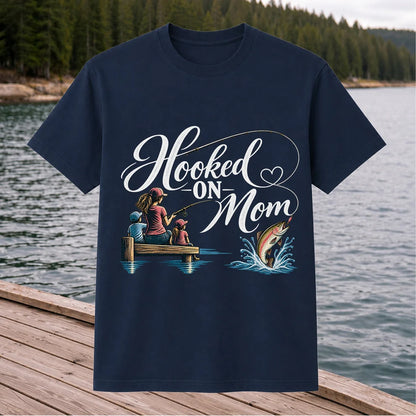 Hooked on Mom Family Fishing Graphic T-Shirt