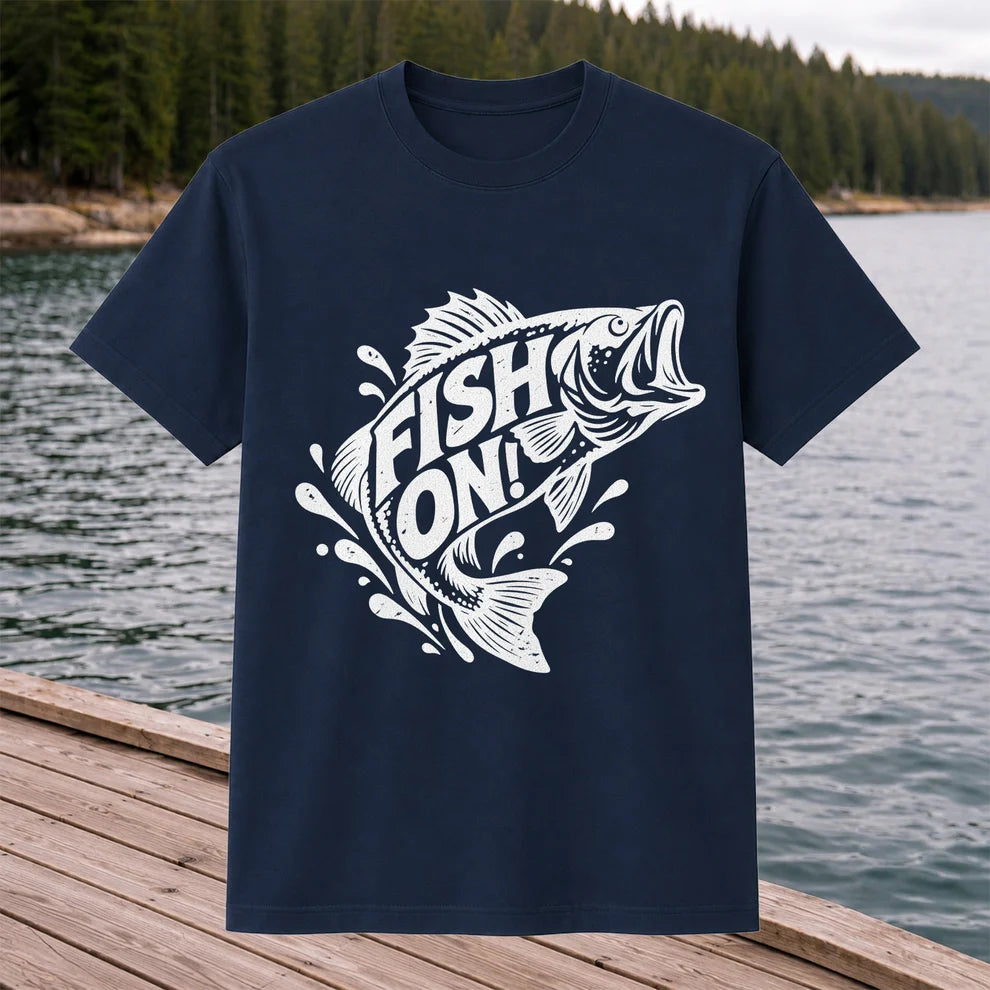 Fish On! Jumping Bass Fishing Distressed Graphic T-Shirt