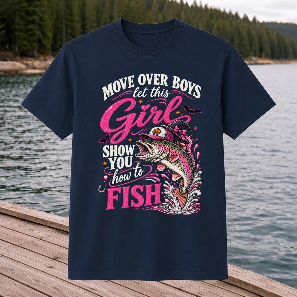 Vintage Bass Lake Fishing Scene Graphic T-Shirt
