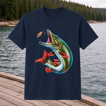 Northern Pike Chasing Fishing Lure Graphic T-Shirt