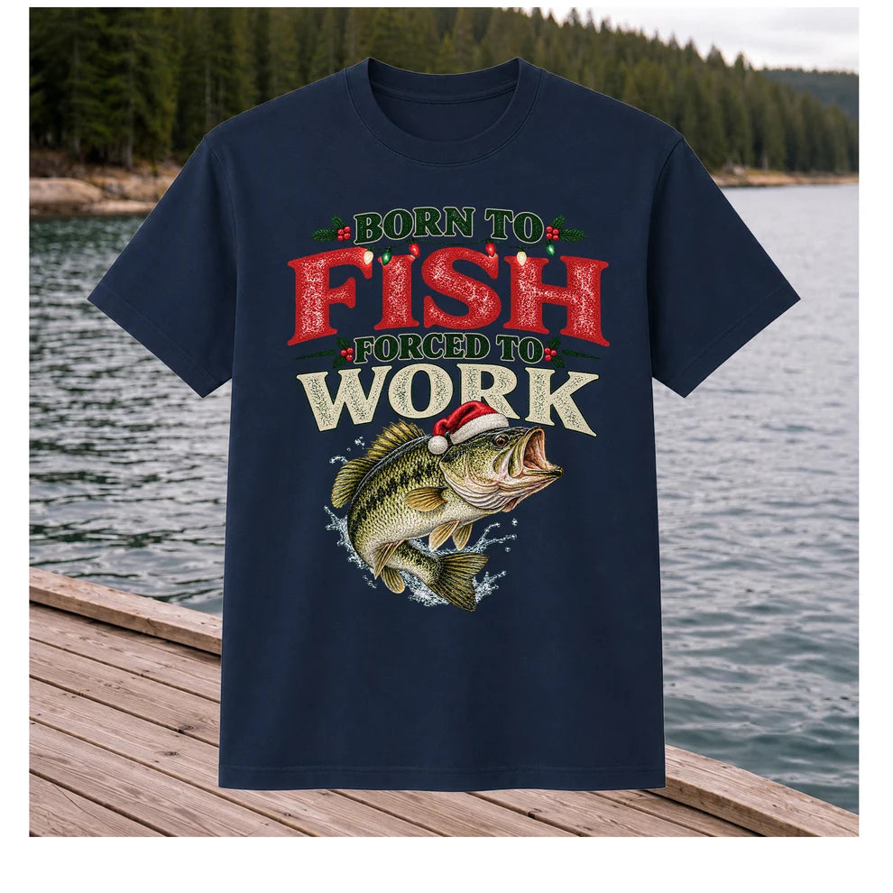 Born to Fish Forced to Work Christmas Largemouth Bass Graphic T-Shirt