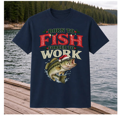 Born to Fish Forced to Work Christmas Largemouth Bass Graphic T-Shirt