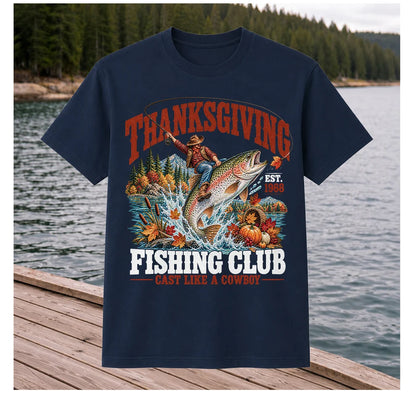 Thanksgiving Cowboy Trout Fishing Club Graphic T-Shirt