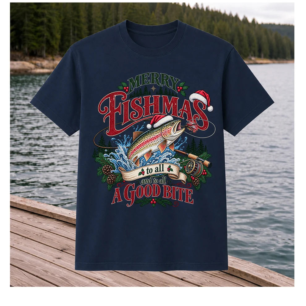 Merry Fishmas to All and to All a Good Bite Rainbow Trout T-Shirt