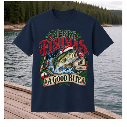 Merry Fishmas to All and to All a Good Bite Bass Fishing T-Shirt