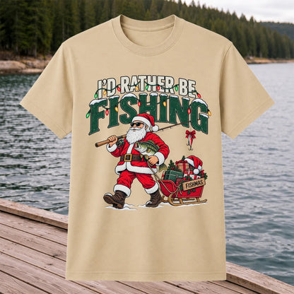Santa Fishing with Bass Christmas Graphic T-Shirt