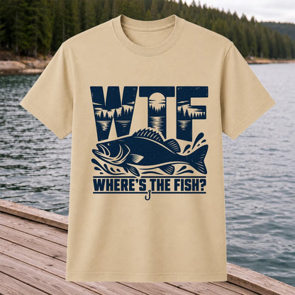 WTF Where's the Fish Funny Fishing Graphic T-Shirt