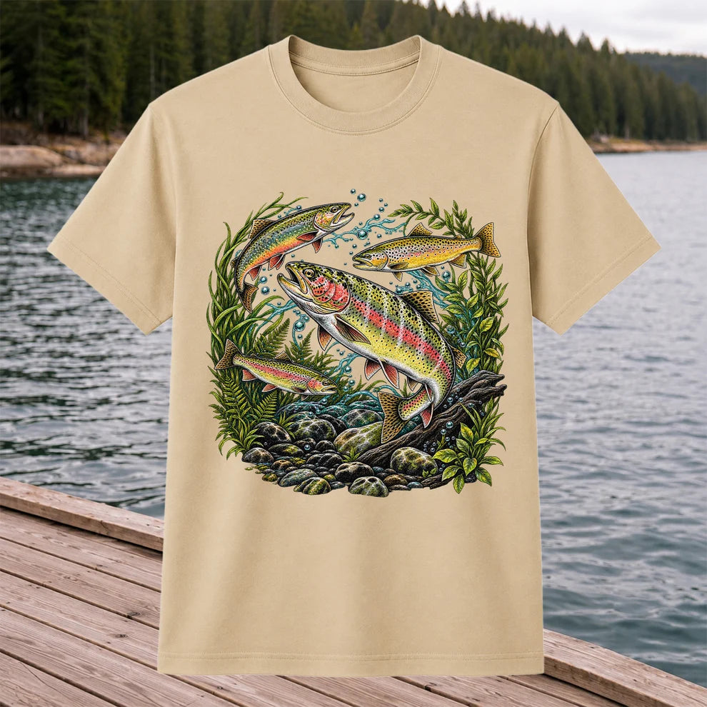 Rainbow and Brown Trout Underwater Fishing Graphic T-Shirt