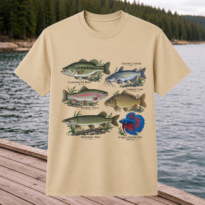 Bass Trout Catfish Carp Pike and Betta Freshwater Fish Graphic T-Shirt