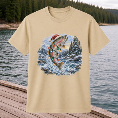 Santa Rainbow Trout with Christmas Lights Fishing T-Shirt