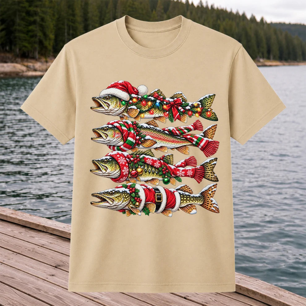 Christmas Trout Fishing Holiday Graphic T-Shirt