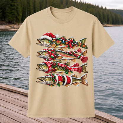 Christmas Trout Fishing Holiday Graphic T-Shirt