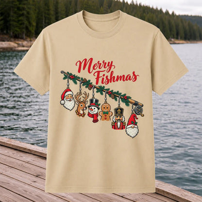 Christmas Fishing Rod Ornaments Holiday Graphic T-Shirt