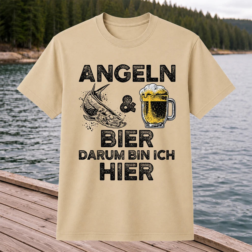 Angeln Und Bier Darum Bin Ich Hier Funny Fishing T-Shirt