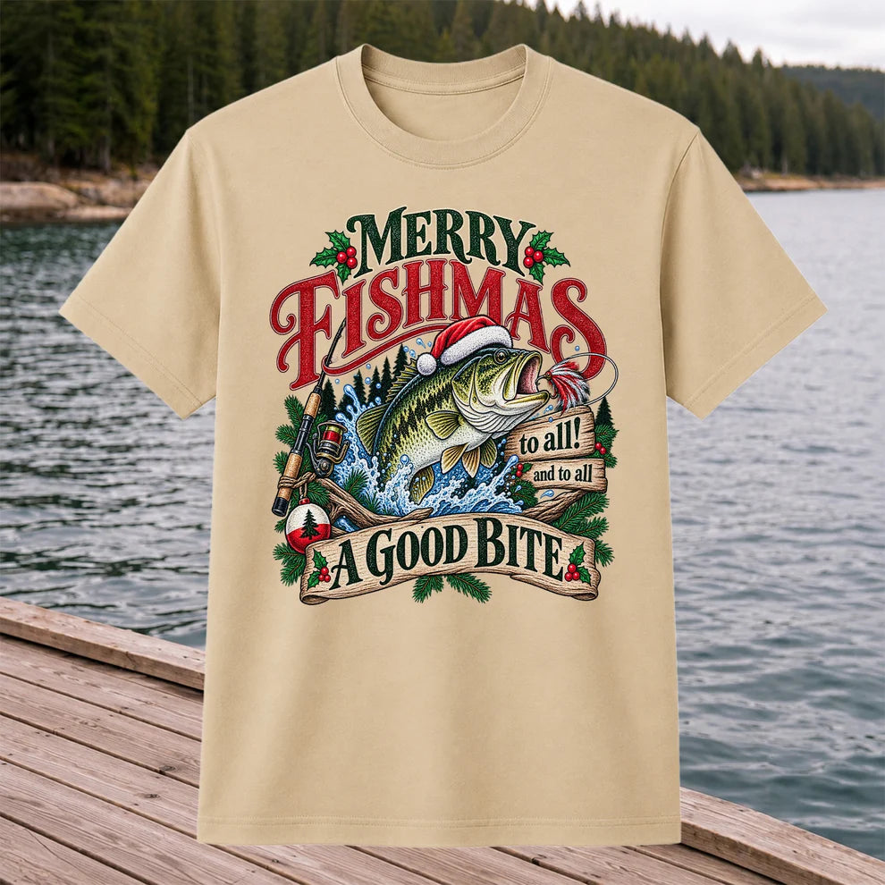 Merry Fishmas to All and to All a Good Bite Bass Fishing T-Shirt
