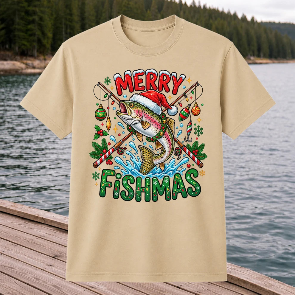 Merry Fishmas Santa Trout Christmas Fishing Graphic T-Shirt