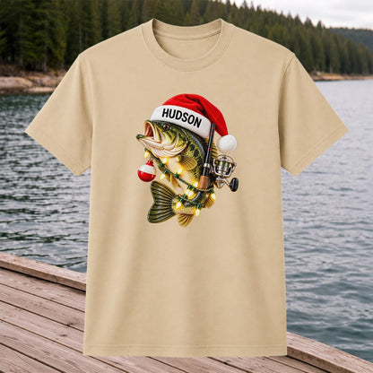 Hudson Santa Hat Bass Christmas Fishing Graphic T-Shirt