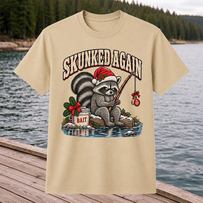 Skunked Again Raccoon Christmas Funny Fishing T-Shirt