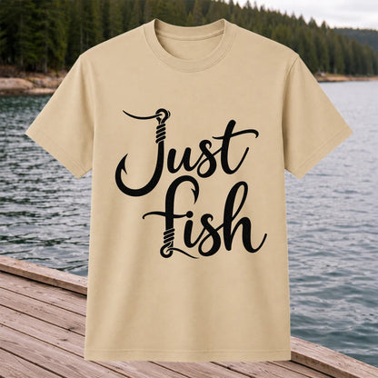 Just Fish Funny Fishing Hook Graphic T-Shirt