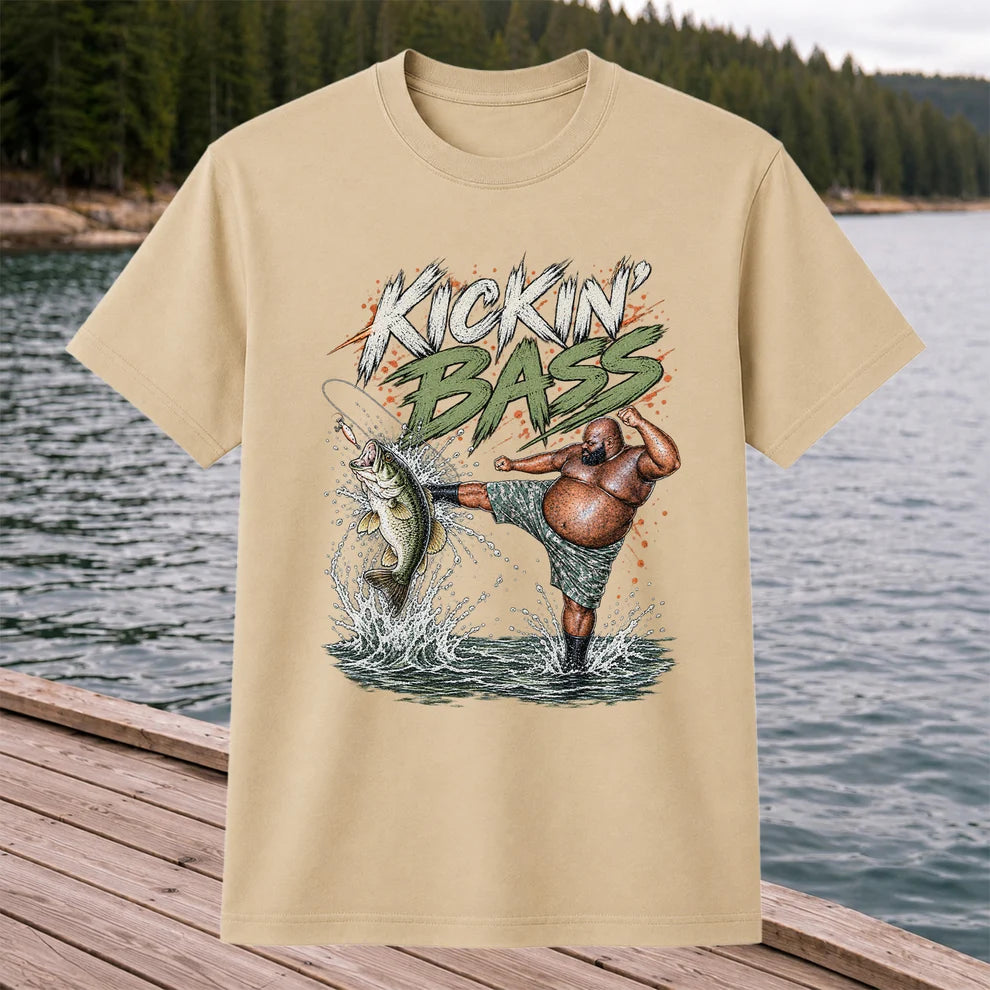 Kickin' Bass Funny Bass Fishing Graphic T-Shirt