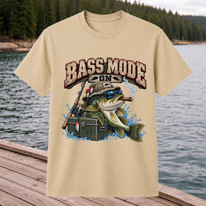 Bass Mode On Funny Bass with Cigar Fishing Graphic T-Shirt