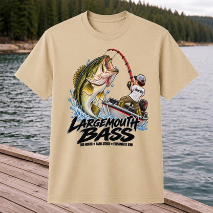 Largemouth Bass Fishing Boat Big Mouth Graphic T-Shirt