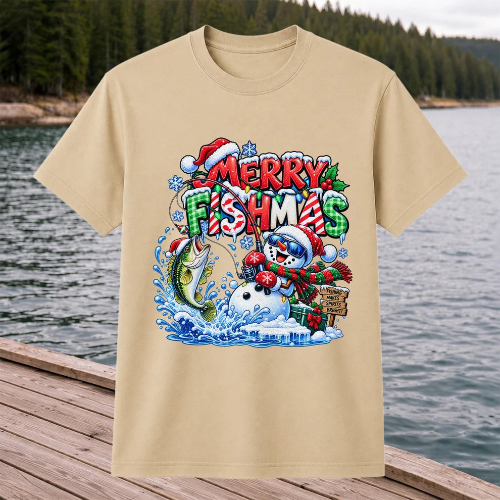 Merry Fishmas Christmas Fishing Graphic T-Shirt