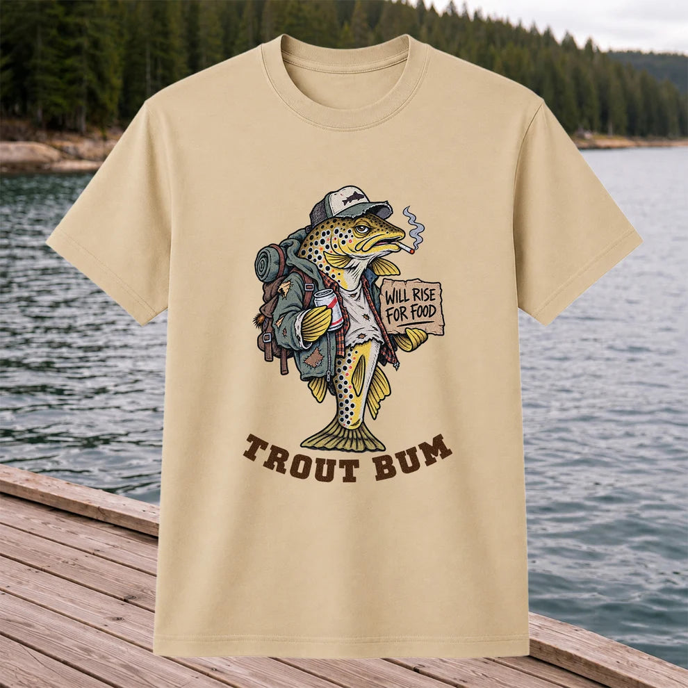 Trout Bum Will Rise for Food Funny Brown Trout Fishing T-Shirt