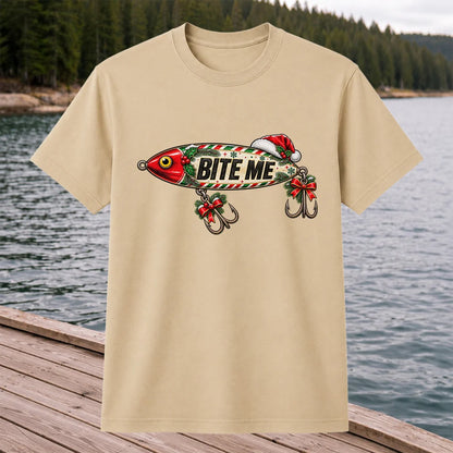 Bite Me Christmas Fishing Lure Funny Graphic T-Shirt