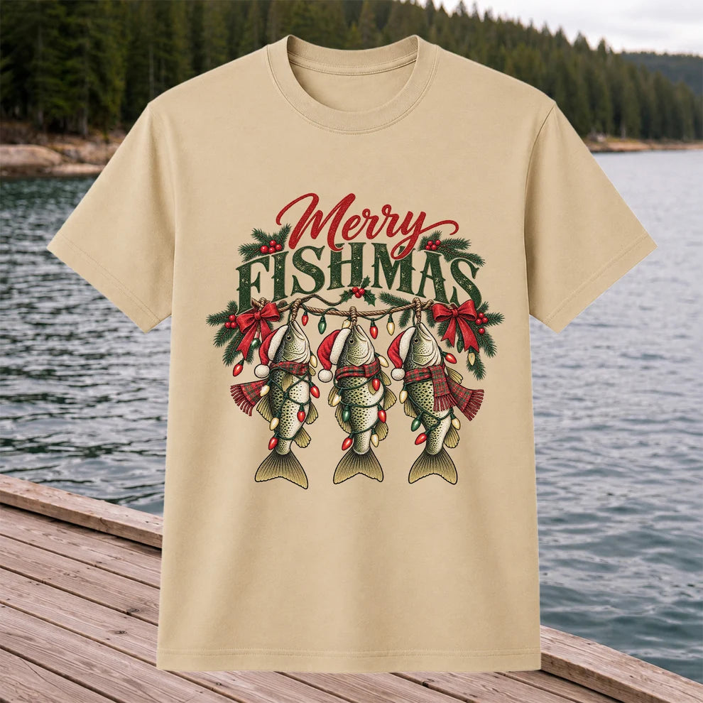 Merry Fishmas Christmas Trout Fishing Graphic T-Shirt