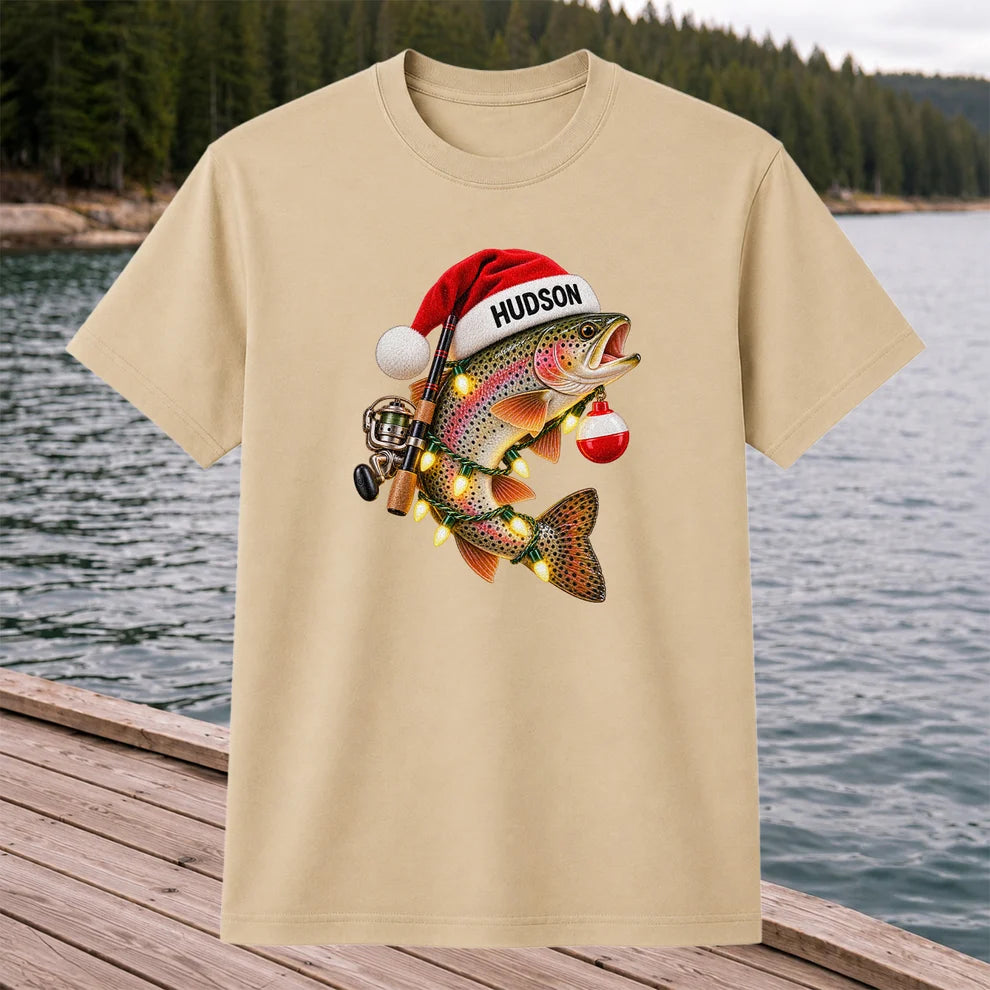 Hudson Santa Hat Rainbow Trout Christmas Fishing T-Shirt