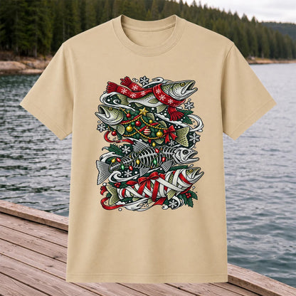 Christmas Trout and Fish Skeleton Holiday Fishing T-Shirt