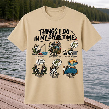 Things I Do in My Spare Time Funny Cartoon Angler Fishing T-Shirt