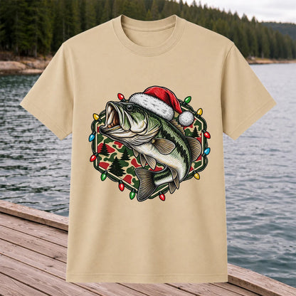 Santa Hat Largemouth Bass Christmas Fishing Graphic T-Shirt