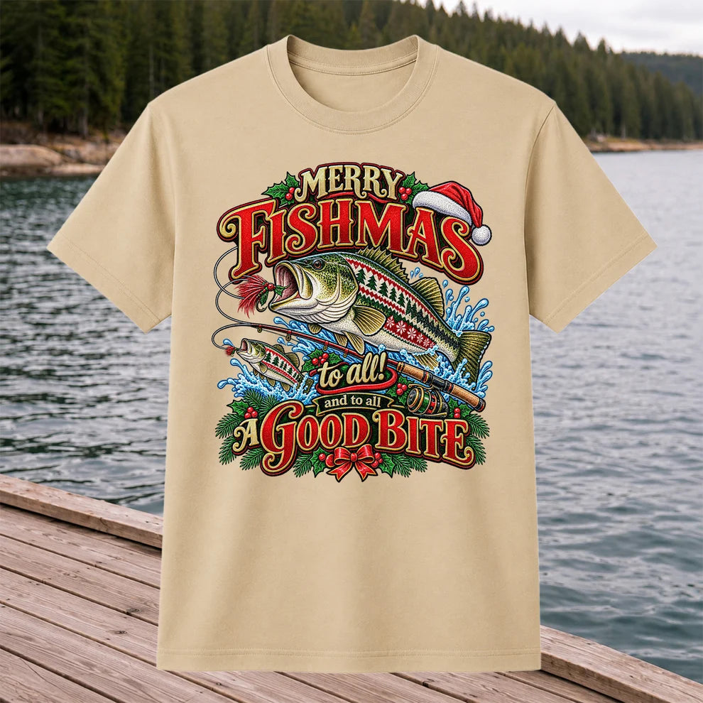 Merry Fishmas Christmas Sweater Pattern Bass Fishing T-Shirt