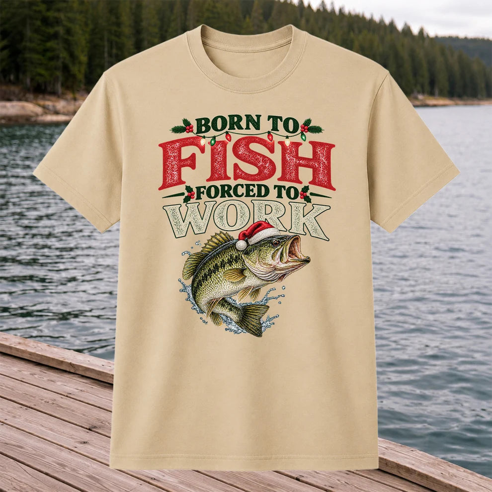 Born to Fish Forced to Work Christmas Largemouth Bass Graphic T-Shirt