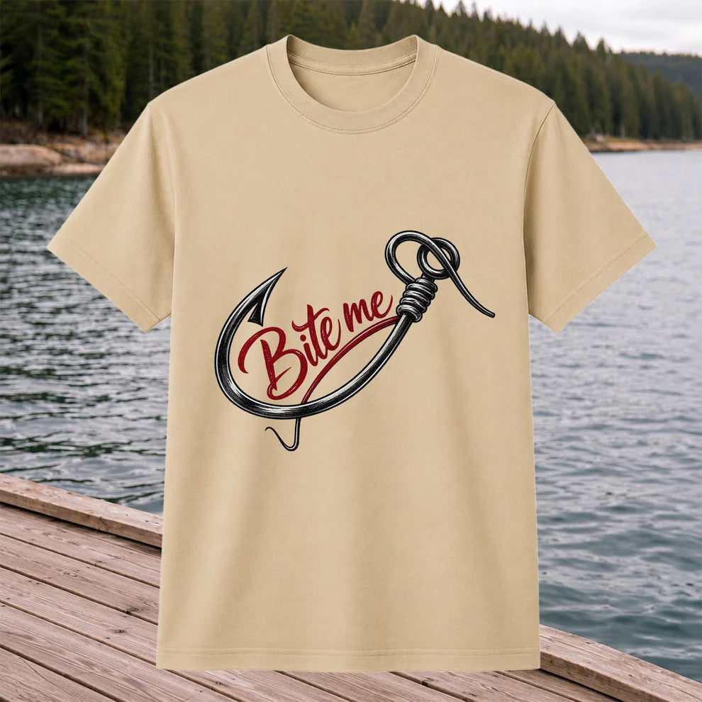 Bite Me Fishing Hook Funny Graphic T-Shirt
