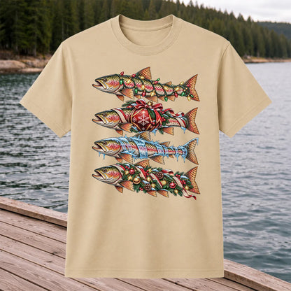 Christmas Rainbow Trout with Holiday Lights Fishing Graphic T-Shirt