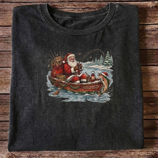 Personalized Christmas Fishing Shirt, Santa Fishing T-Shirt, Funny Fisherman Christmas Gift for Dad