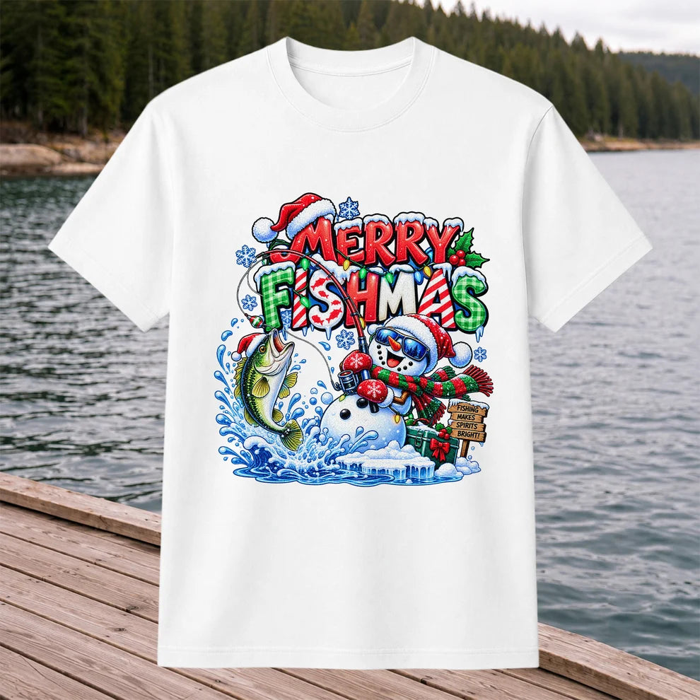 Merry Fishmas Christmas Fishing Graphic T-Shirt