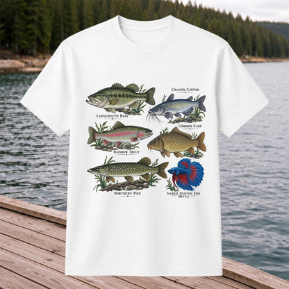 Bass Trout Catfish Carp Pike and Betta Freshwater Fish Graphic T-Shirt