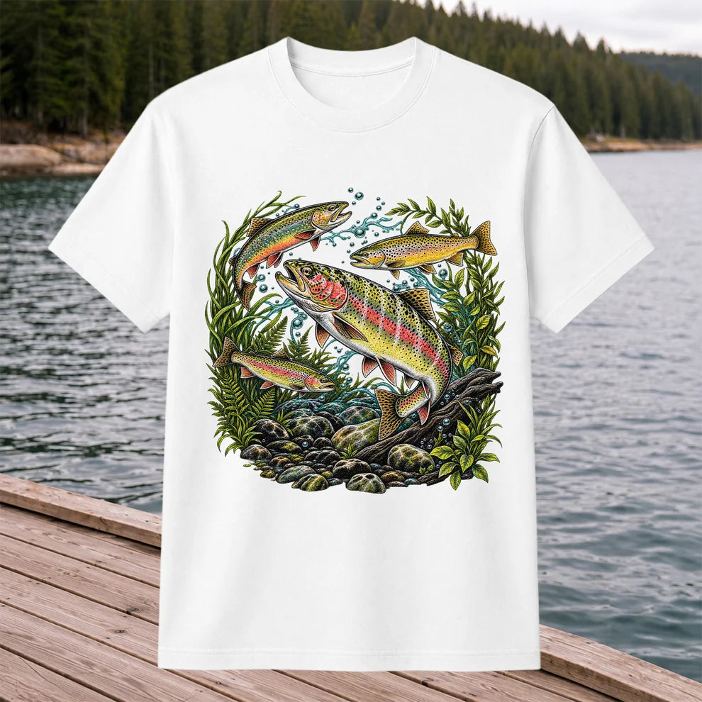 Rainbow and Brown Trout Underwater Fishing Graphic T-Shirt