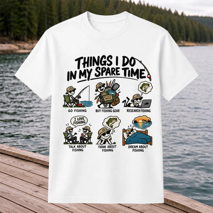 Things I Do in My Spare Time Funny Cartoon Angler Fishing T-Shirt