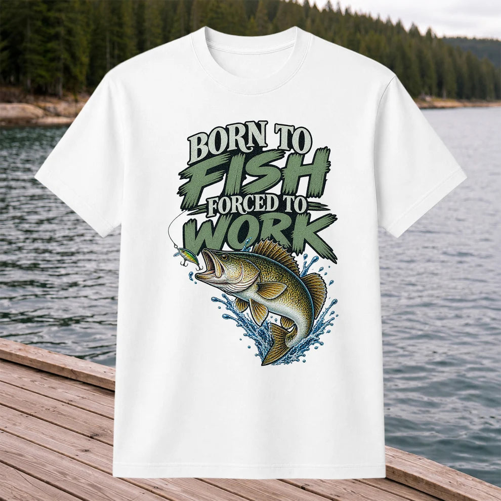 Born to Fish Forced to Work Bass Fishing T-Shirt