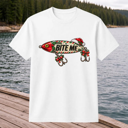 Bite Me Christmas Fishing Lure Funny Graphic T-Shirt