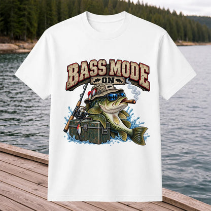 Bass Mode On Funny Bass with Cigar Fishing Graphic T-Shirt