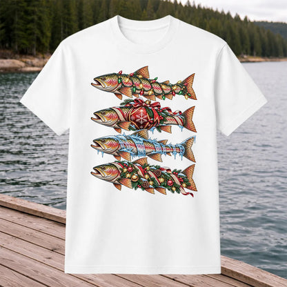 Christmas Rainbow Trout with Holiday Lights Fishing Graphic T-Shirt